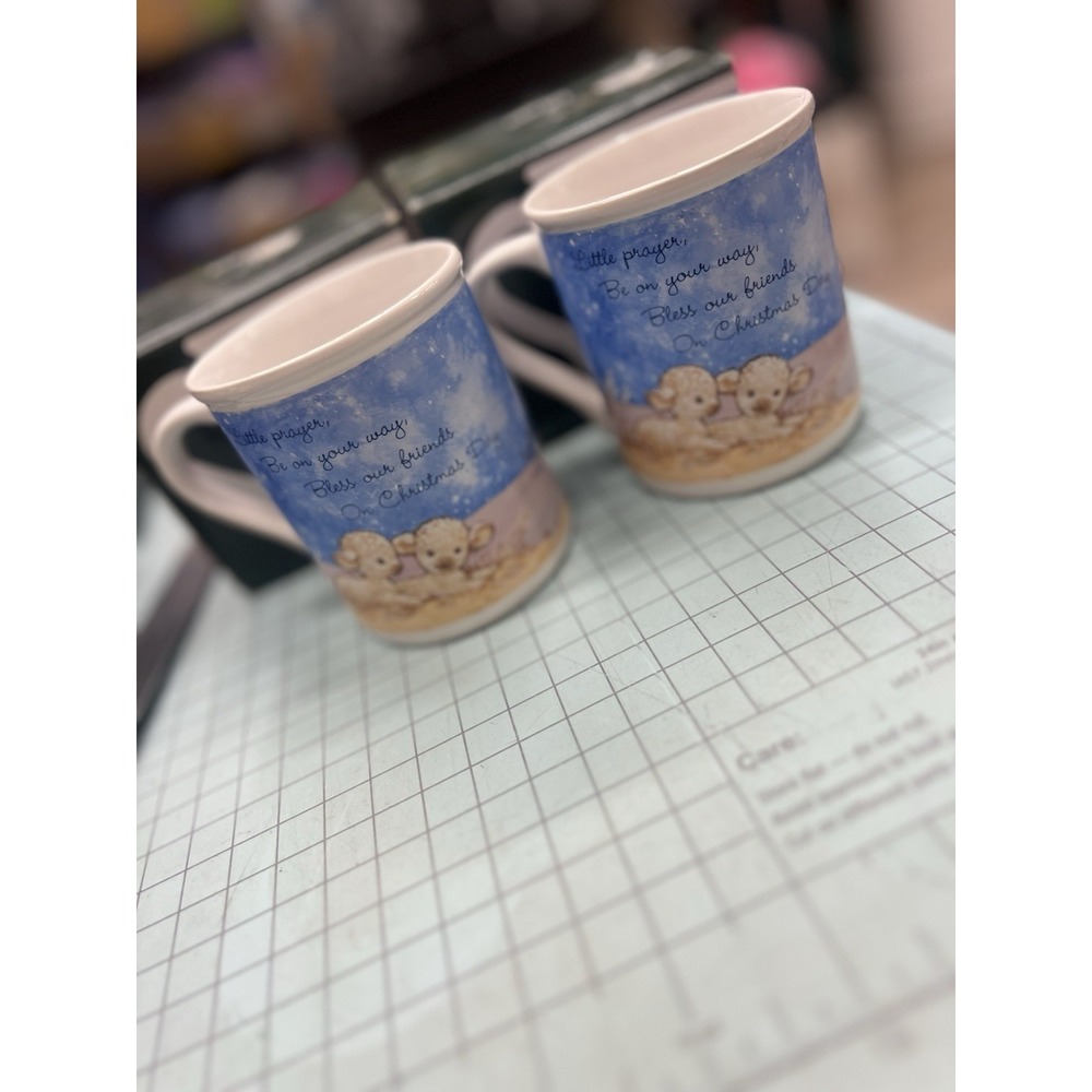 Set Of 2 Vtg 1986 Coffee Mug Hallmark Holidays‎ Friends Christmas Blessing Japan